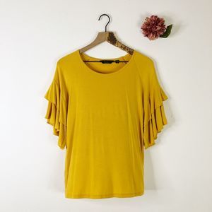 DU JOUR Ruffle Sleeve Knit Top